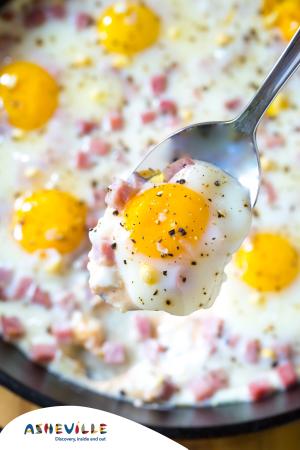 Baked Eggs in Cheese Sauce with Country Ham #Recipe | ExploreAsheville.com Baked Eggs in Cheese Sauce with Country Ham #Recipe | ExploreAsheville.com