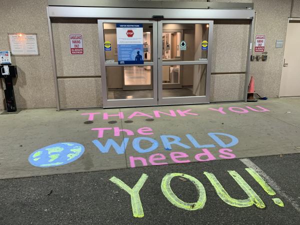 COVID-19 Message in front of UNC Hospitals