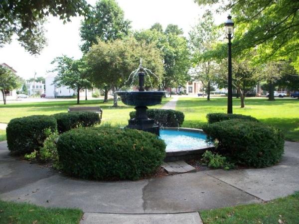 Fountain Library Park On A Sunny Day