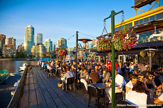 Outdoor dining at Bridges on Granville Island