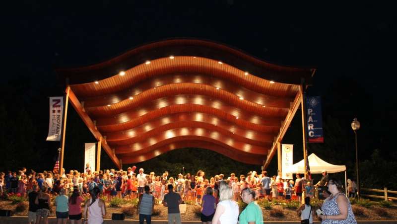 Charlotte Symphony performing at Bailey Road Park at night