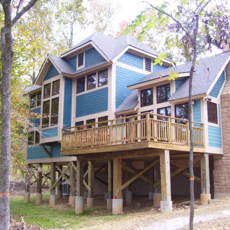 A large house built on stilts.