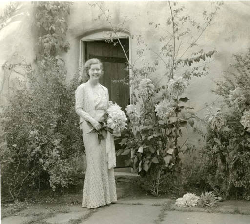 A vintage photo of a young bride at the La Fonda Hotel in Santa Fe, NM