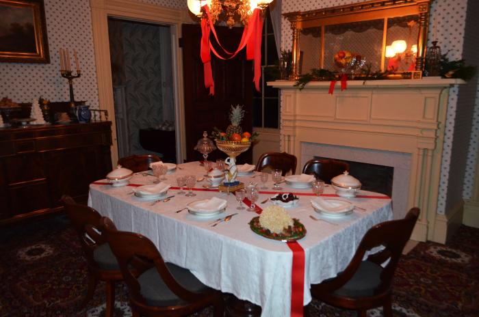 dining table set up for a 19th century style feast