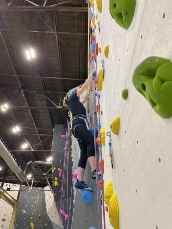 Woman Climbing a Rock Wall