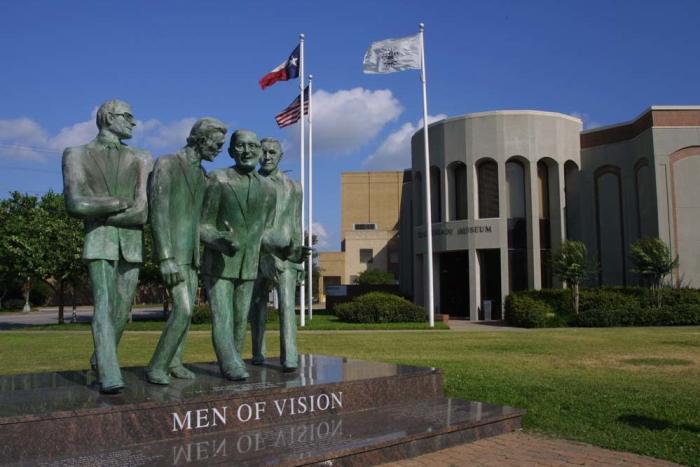 Statues greet visitors at the entrance to the Texas Energy Museum.