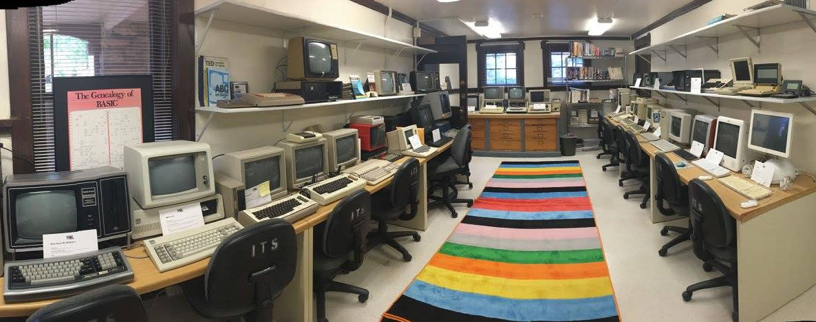 Dozens of computer devices from various eras in the Media Archaeology Lab