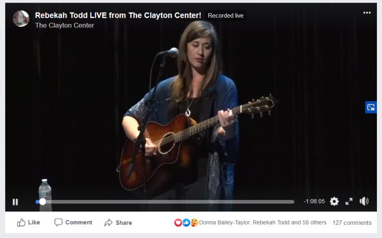 Screen Shot of Rebakah Todd Preforming Virtually at the Clayton Center