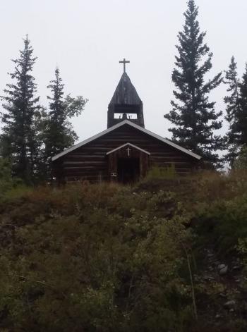 a log cabin church