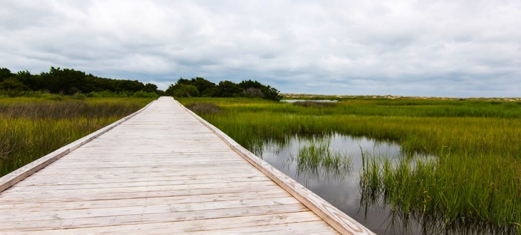 Fort Fisher Basin Trail across Kure Beach NC water