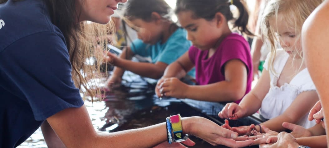 Volunteer running the Touch Tank Tuesday event at NC Coastal Education Center