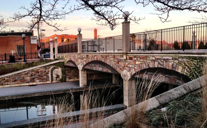 Community bridge with unique tiles in Carroll Creek Park