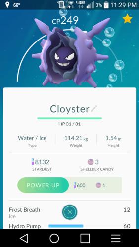 A Cloyster, shell like Pokemon from the Pokemon GO app.