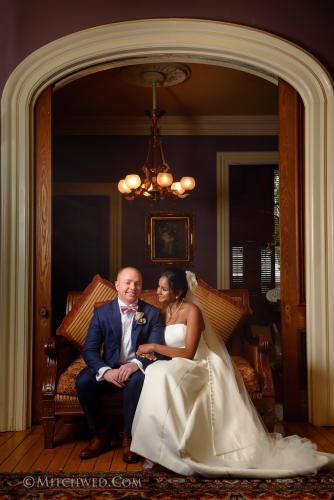 Wedding couple inside Saratoga Mansion Inn