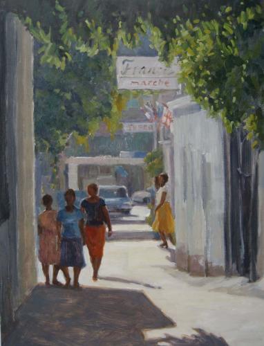 Eden Compton painting of people on a sidewalk