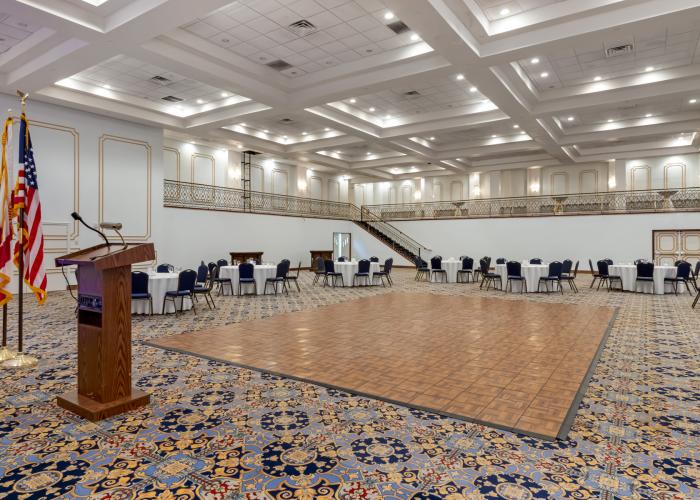 Floridan Palace Hotel Ballroom Banquet Rounds with Dance Floor and Deck in Background
