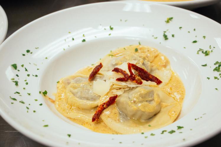 Johnnys Italian Steak House Osso Bucco Oxtail Favioli Proscuitto and Sundried Tomato Carbonara