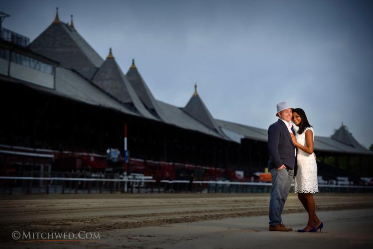 Couple posing at the Saratoga Race Course