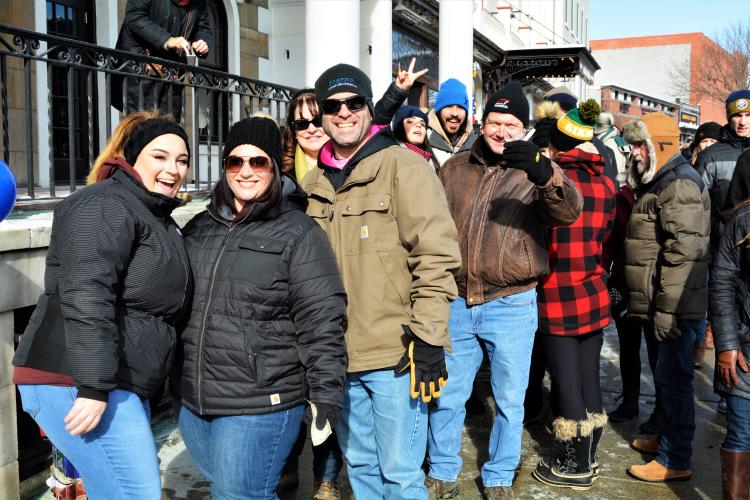 Crowd in front of the Adelphi in line for chowder