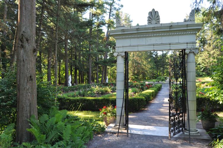 Entrance to the Yaddo gardens with views through the gate.