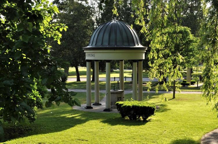 Columbia Spring in Congress Park surrounded by green trees