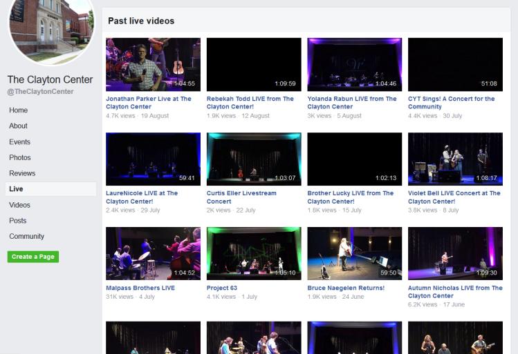 Clayton Center Live Video List Screen Shot