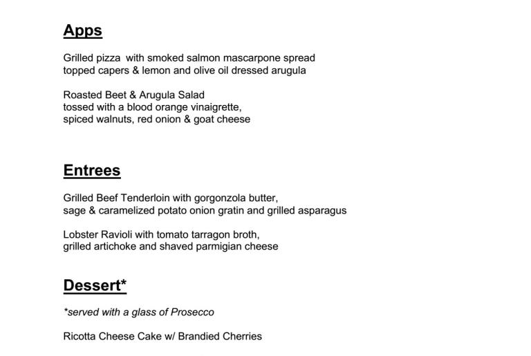 Valentins 2019 menu