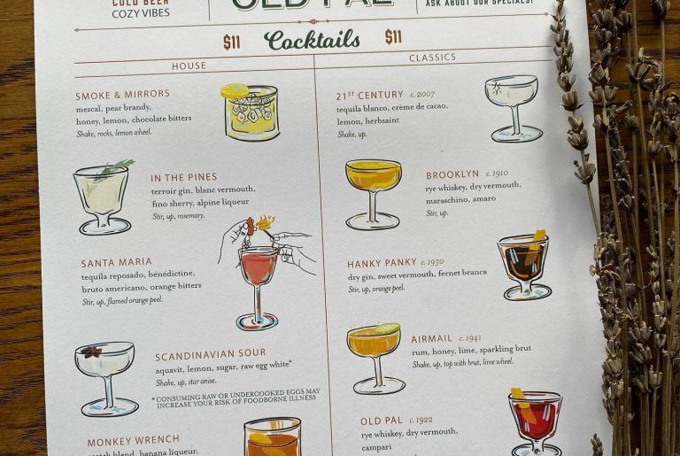 Old Pal Sample Menu Late 2022