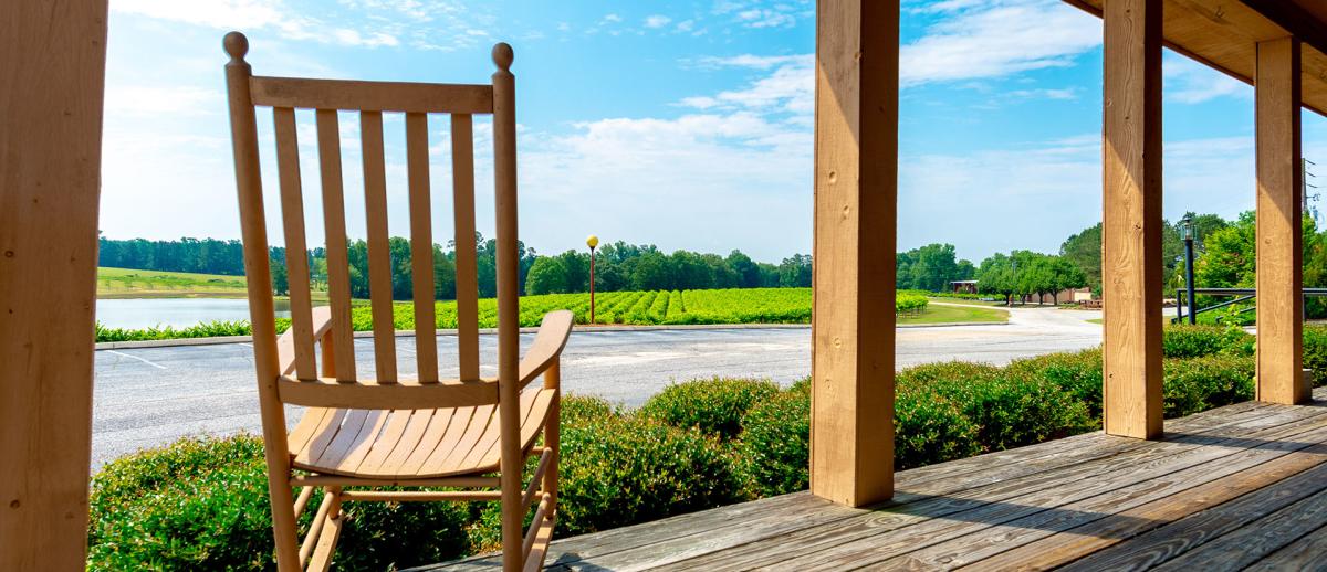 Gregory Vineyards front porch rockers perfect for relaxing in Benson, NC.