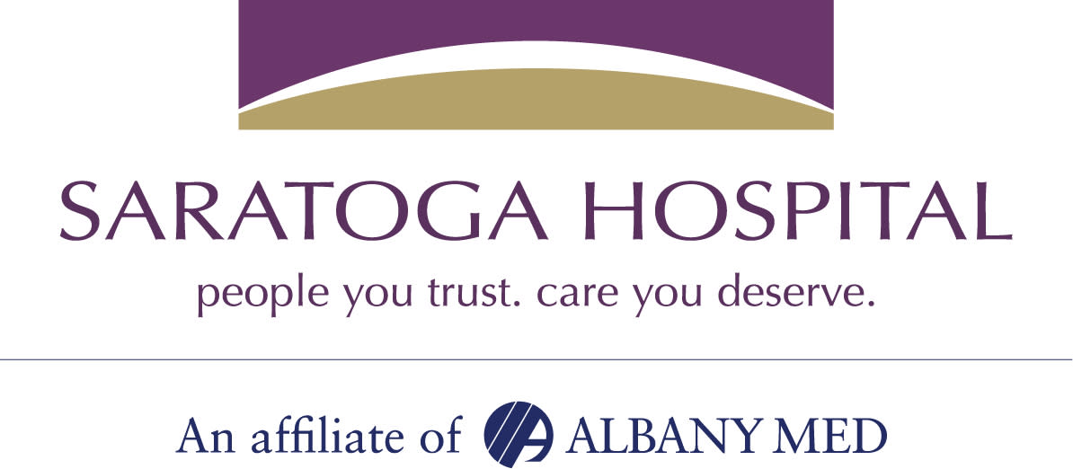 Saratoga Hospital logo in purple with "people you can trust, care you deserve" and "an affiliate of Albany med" in blue