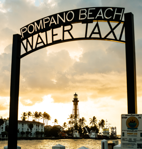 The Pompano Beach Water Taxi has 12 stops along the Intracoastal Waterway. You can hop on and off from Hillsboro Inlet Park down to Bokampers Sports Bar in Fort Lauderdale.