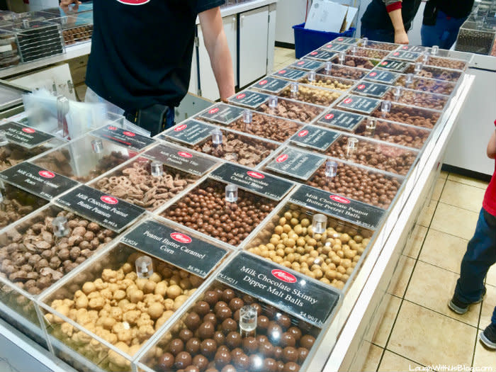 Albanese Candy Store chocolates and caramel treat display