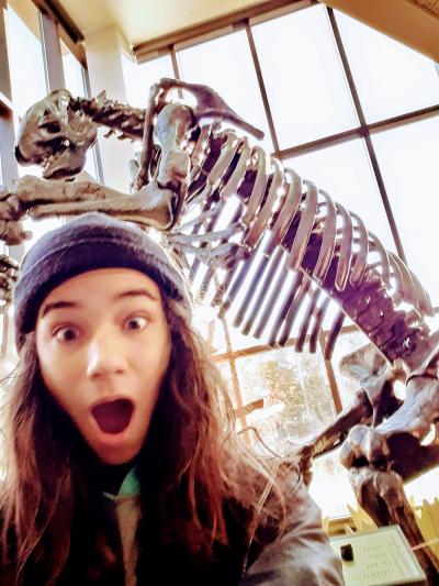 Selfie at the Cape Fear Museum giant sloth exhibit