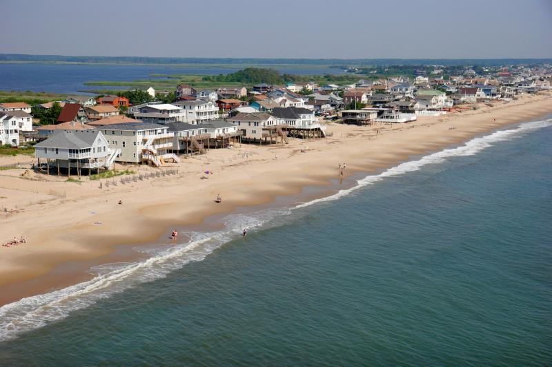 VA, Virginia Beach, Sandbridge Beach, Atlantic Ocean, shore, oceanfront homes, cottages, aerial,