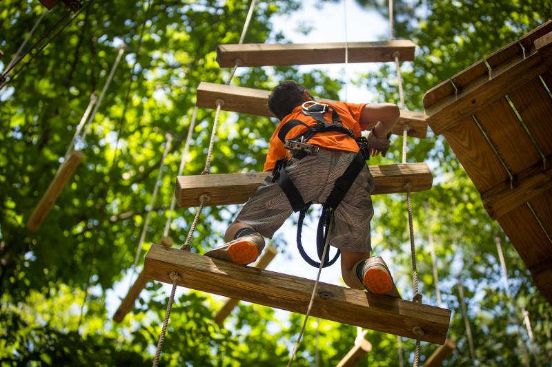 Kid Climbing Ladder at The Adventure Park at Virginia Aquarium In Virginia Beach