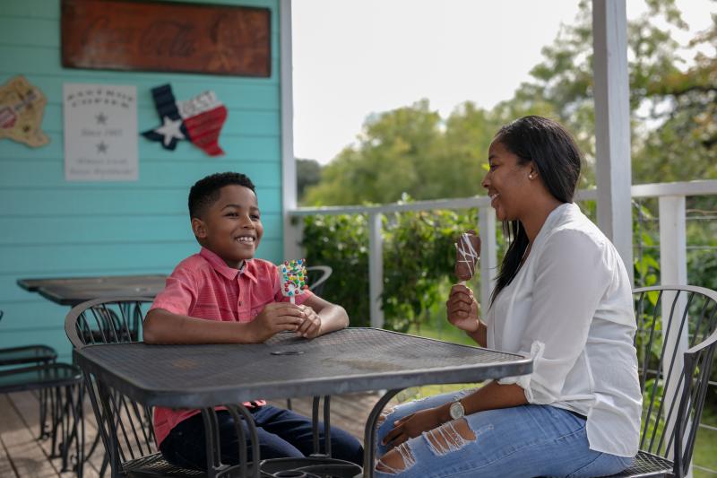 Mom and Son at Sugar Shack in Bastrop