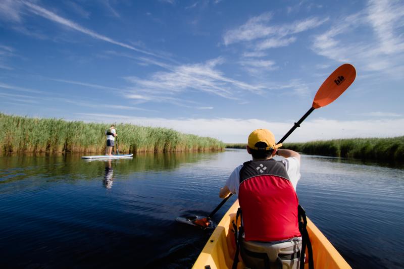  Two People Kayaking and SUP In Sandbridge, Virginia Beach