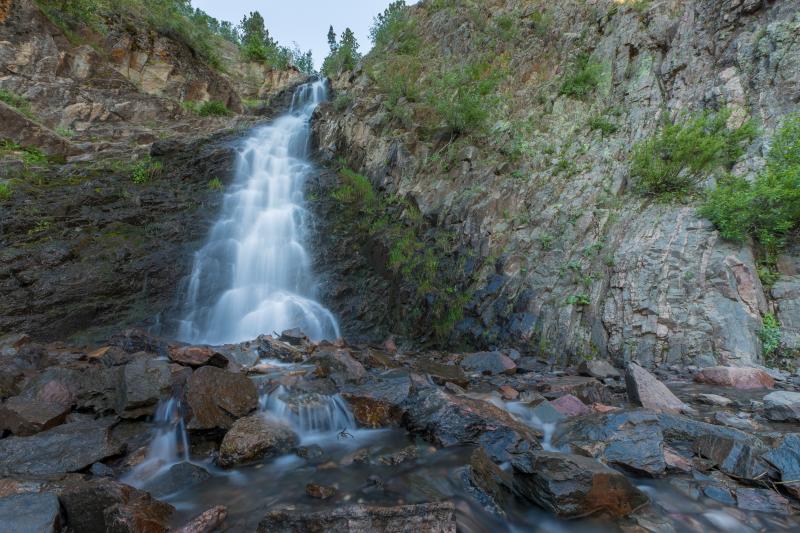 Water tumbles down the Casper Mountain rockface at Garden Creek Falls 