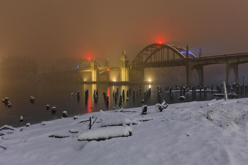 Snowfall on the Siuslaw River Bridge by Stephanie Ames Snowfall on the Siuslaw River Bridge by Stephanie Ames