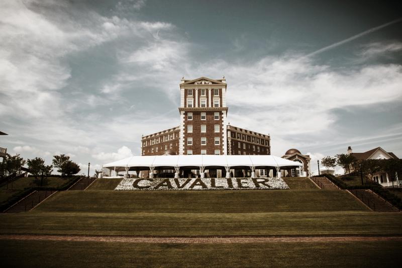 Manicured grass and front of the Cavalier Hotel