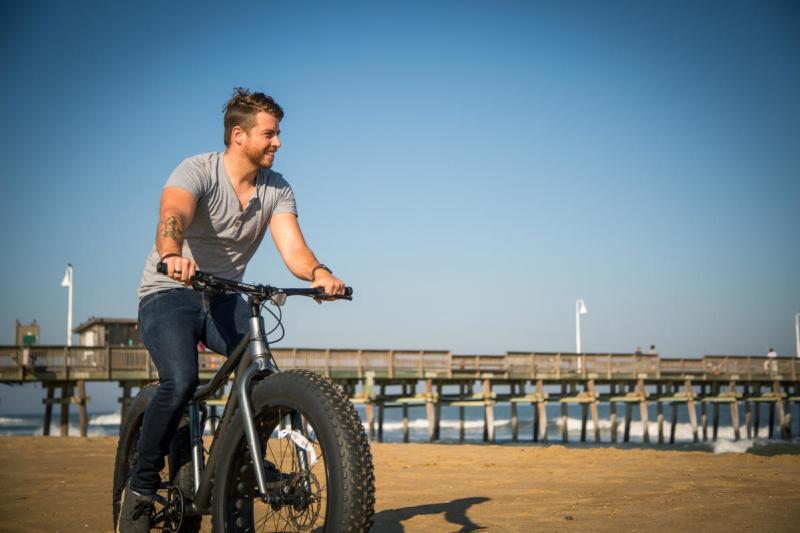 Man On A Fat Tire Bike in Little Island Park In Virginia Beach, VA