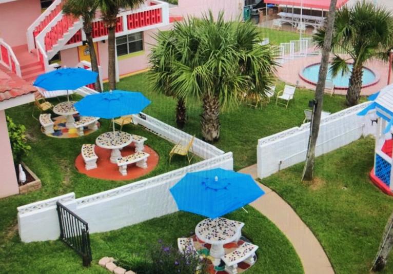 Umbrella-covered tables