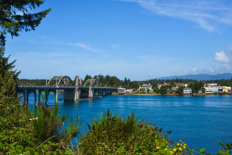 View from Pier Point Inn by Melanie Griffin View from Pier Point Inn shows the Siuslaw River, Highway 101 bridge and historic Old Town Florence.