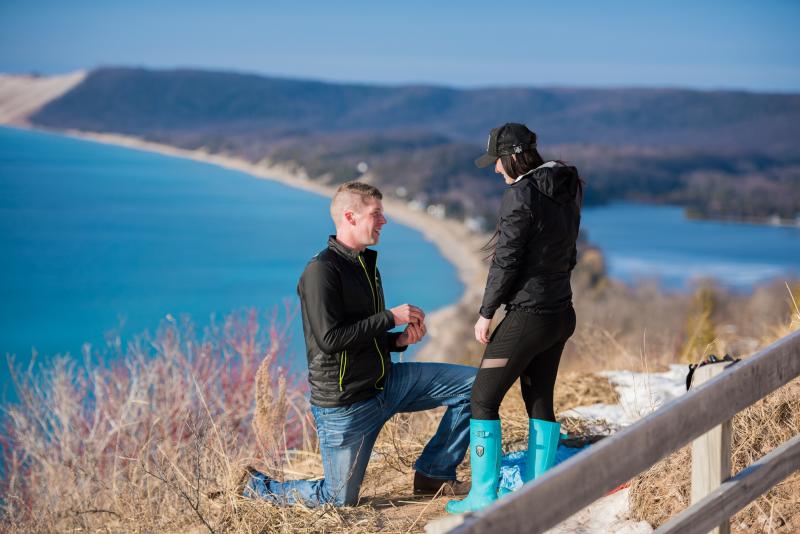 Proposal Couple at Sleeping Bear Empire Bluff