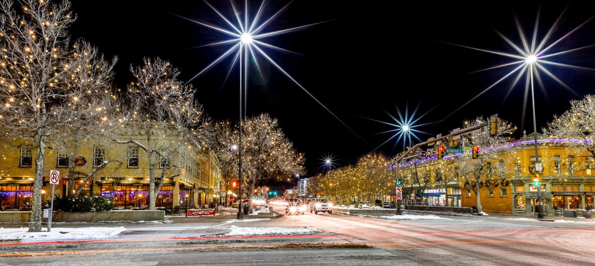 College and Mountain Holiday lights downtown