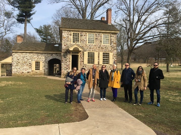 International travel writers from Spain, Italy, Germany, France, Scotland and Denmark tour Valley Forge National Historical Park with staff from the Valley Forge Tourism & Convention Board; they were in the area to preview the new Museum of the American Revolution.