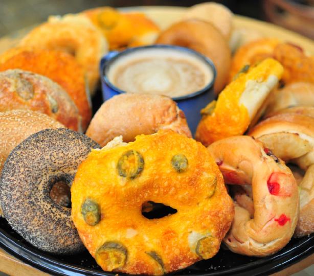 Wide selection of freshly baked bagels.