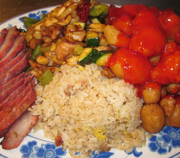 Pork and fried shrimp with rice