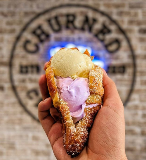 Ice cream in one of Churned Creamery's homemade croissants