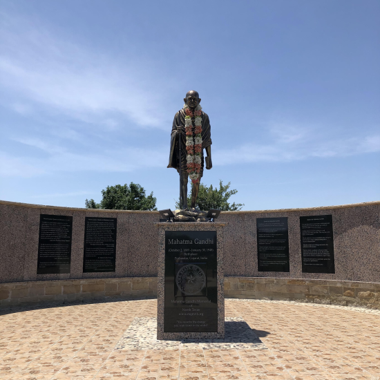 The Mahatma Gandhi Memorial Plaza is located at Thomas Jefferson Park in Irving.